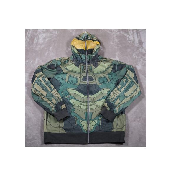 Halo Hoodie Mens Large Green Master Chief Full Zip Armor Cosplay Gamer 2016 343 - Picture 1 of 7